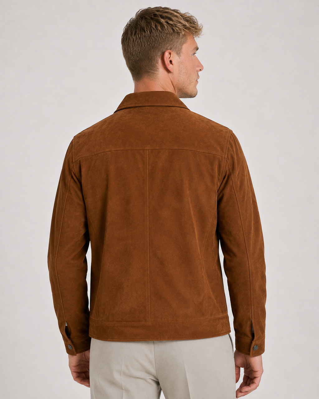 Suede Trucker Jacket — Tobacco