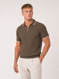 Ribbed Half-Zip Knit Polo — Olive Brown