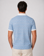 Ikat Print Contrast Collar Polo — Sky Blue