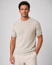 Textured Stripe Knit Tee — Oatmeal