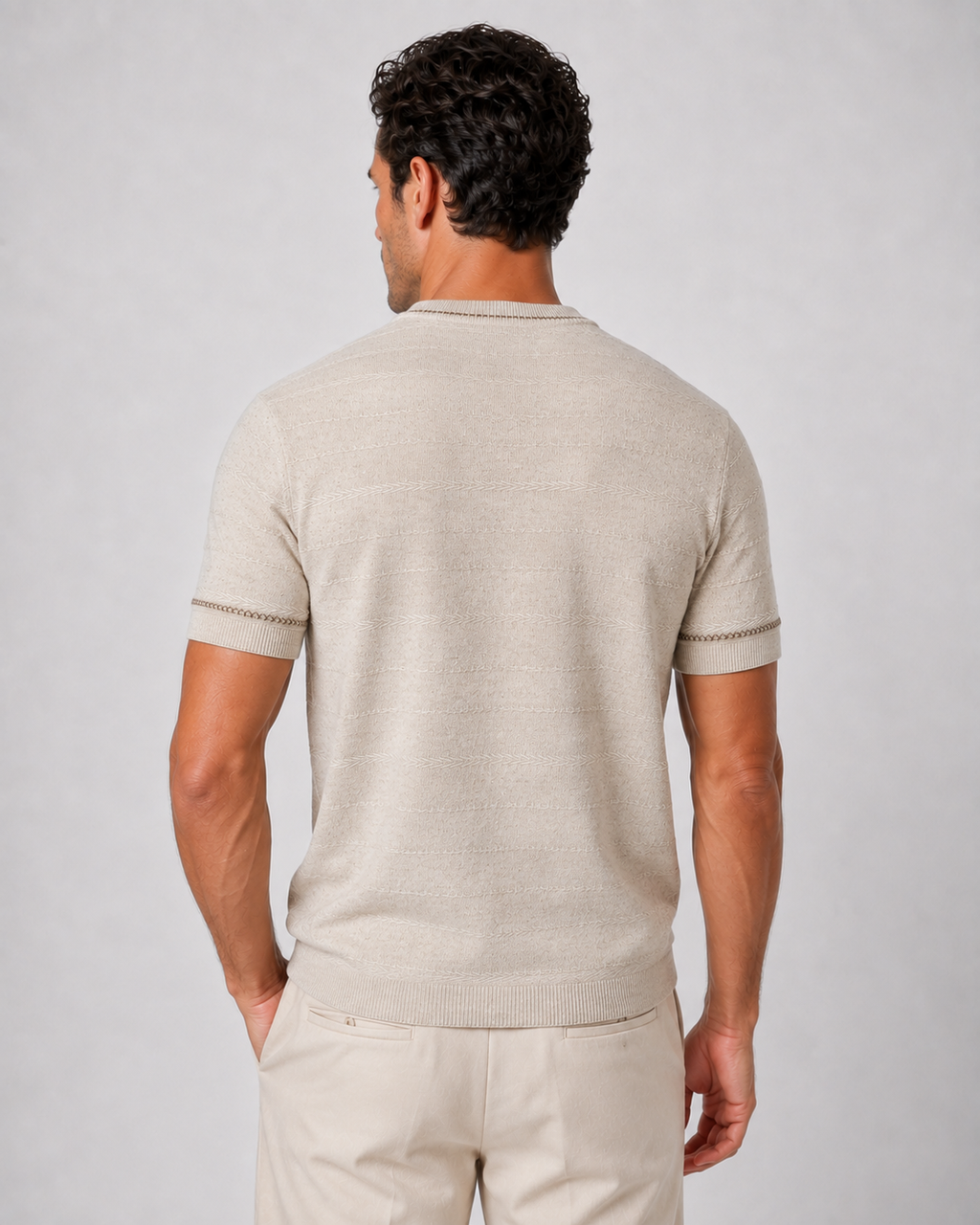 Textured Stripe Knit Tee — Oatmeal