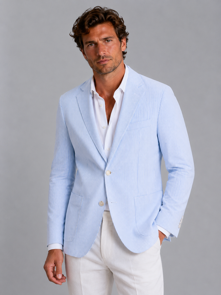 Men Striped Summer Blazer – Lightweight Tailored Suit Jacket Jacket