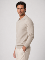 Long Sleeve Open Collar Knit Polo