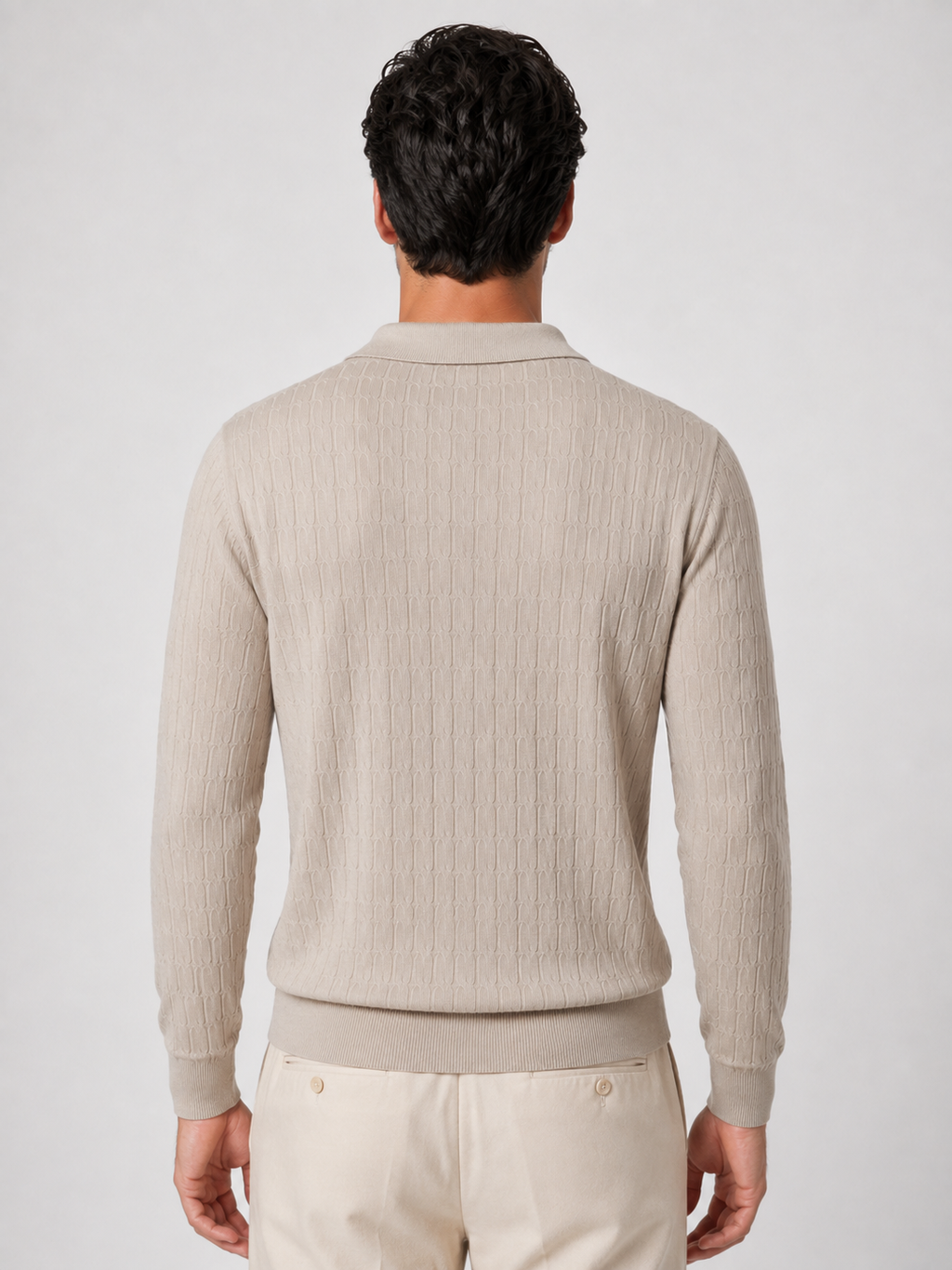 Long Sleeve Open Collar Knit Polo