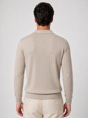Long Sleeve Open Collar Knit Polo