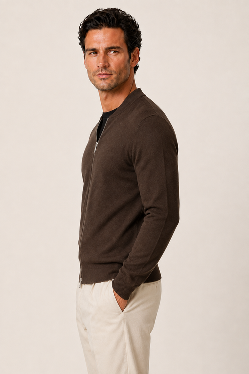 Full Zip Knit Bomber — Espresso