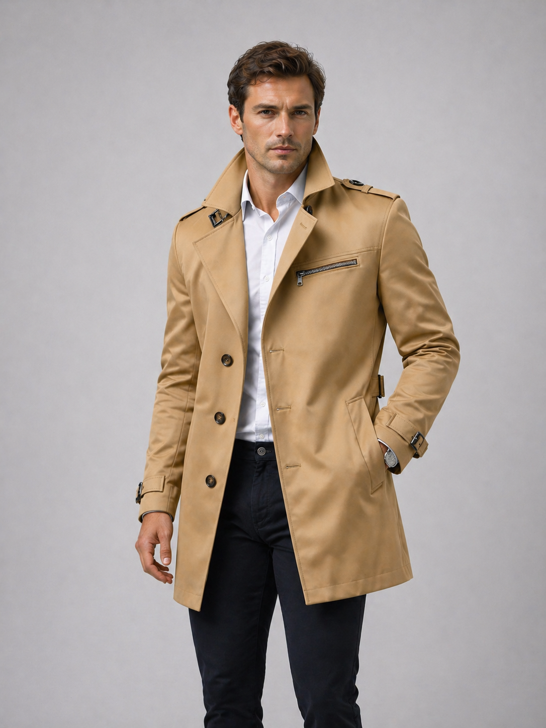 Men Belted Trench Coat – Classic Tailored Style Jacket