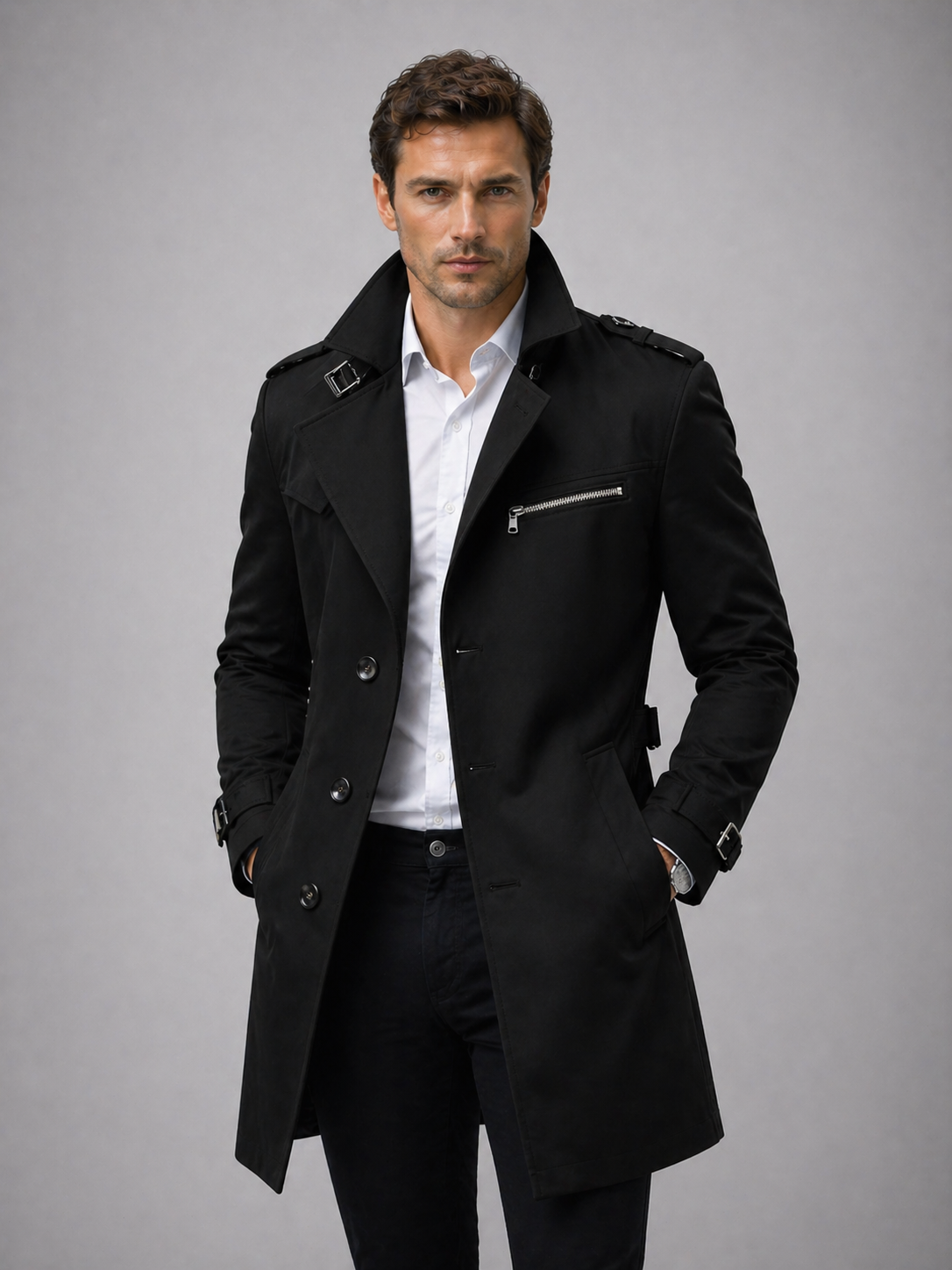 Men Belted Trench Coat – Classic Tailored Style Jacket