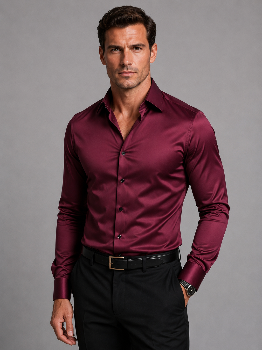 Men's Slim Fit Satin Strech Shirt