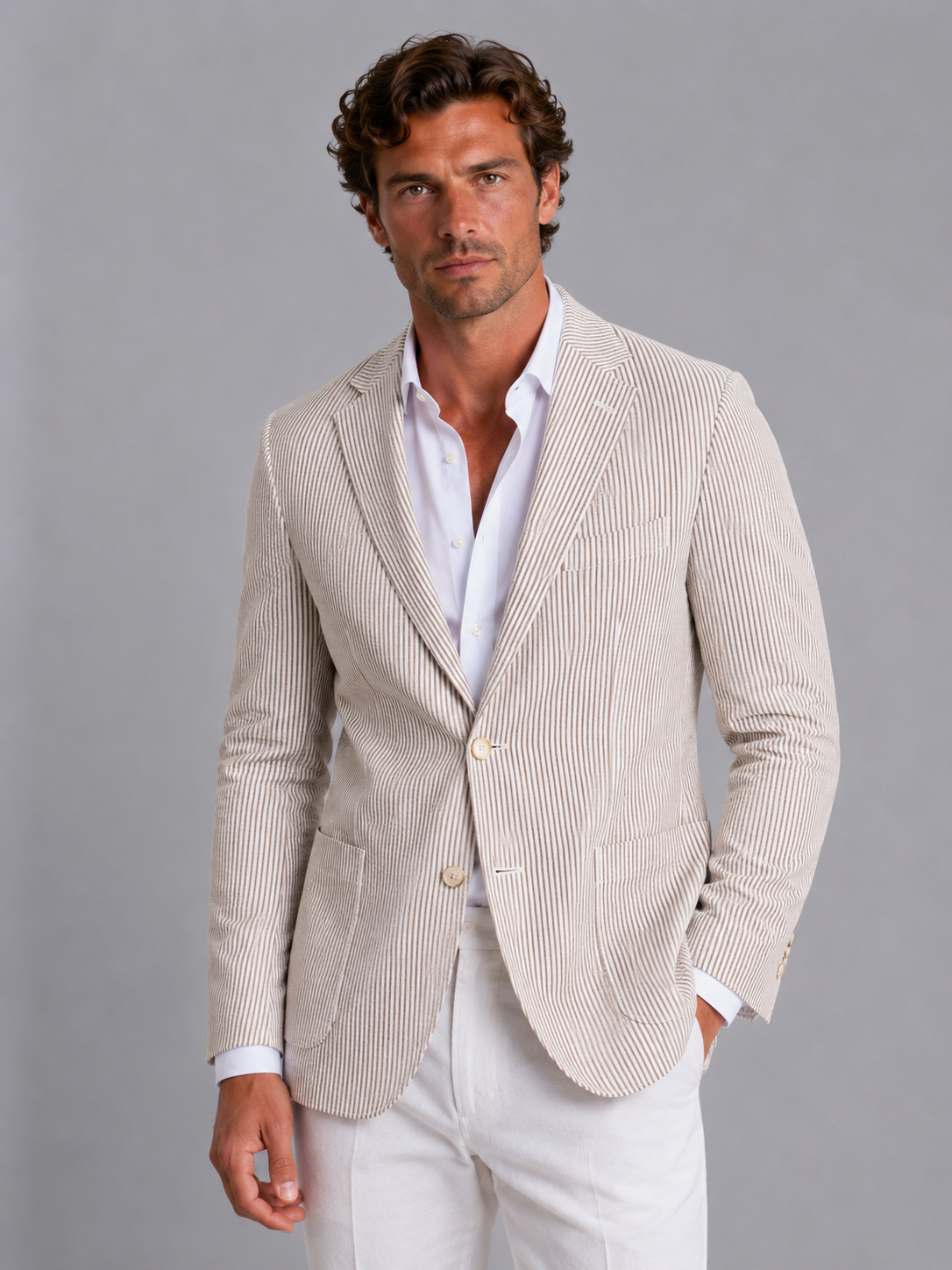 Men Striped Summer Blazer – Lightweight Tailored Suit Jacket Jacket