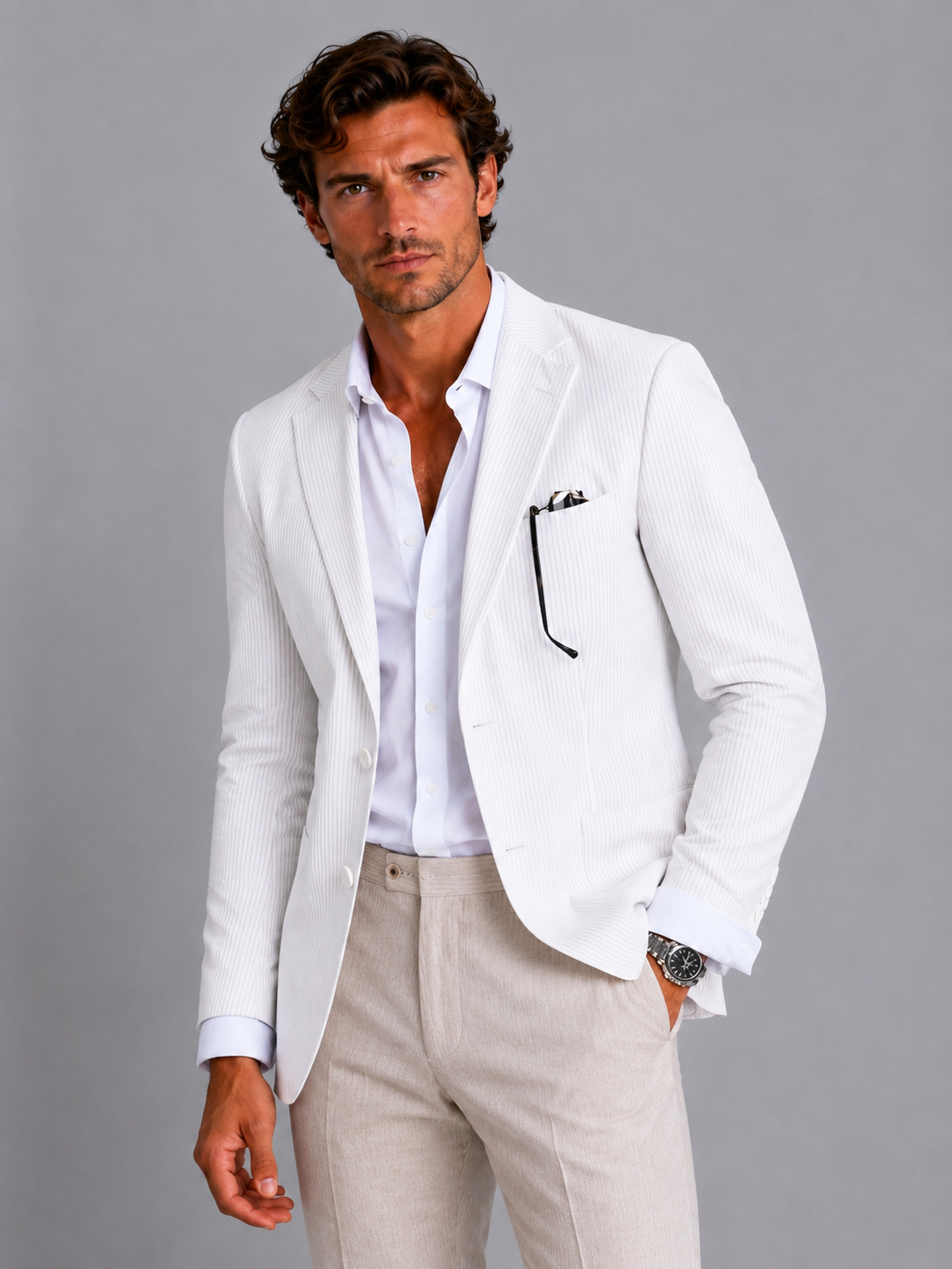 Men Striped Summer Blazer – Lightweight Tailored Suit Jacket Jacket