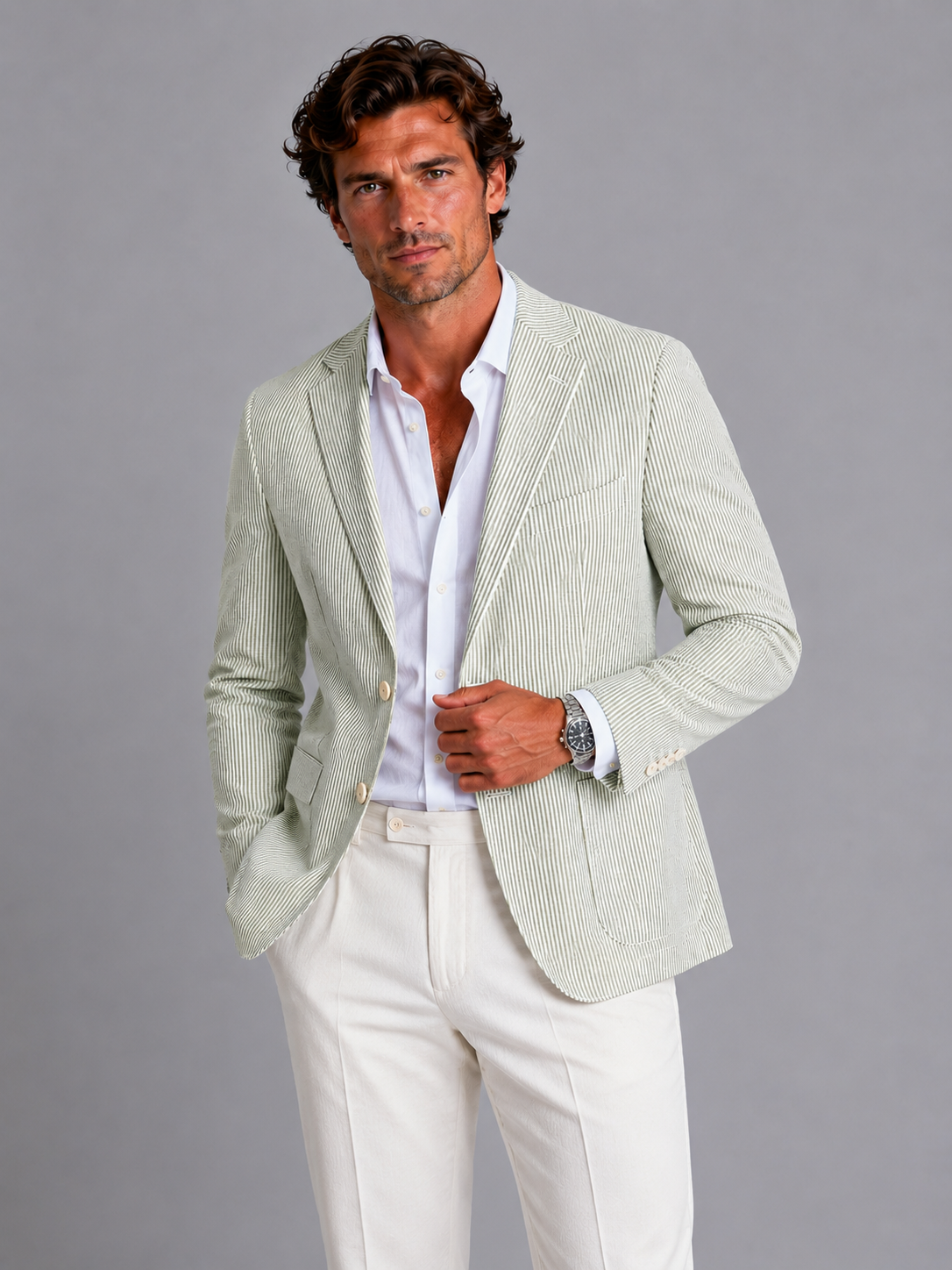 Men Striped Summer Blazer – Lightweight Tailored Suit Jacket Jacket